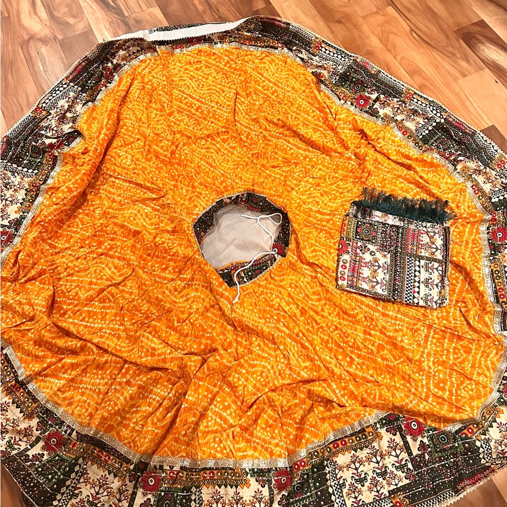 Lehenga/ Dandiya/garba Vibrant Orange Patterned Skirt